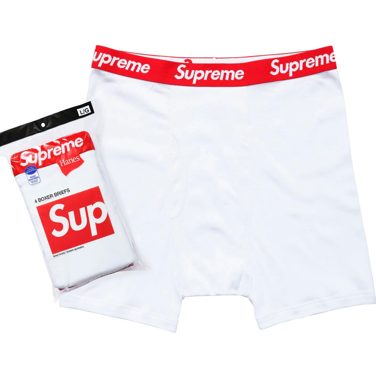 Supreme Hanes Boxer Briefs (4 Pack) White