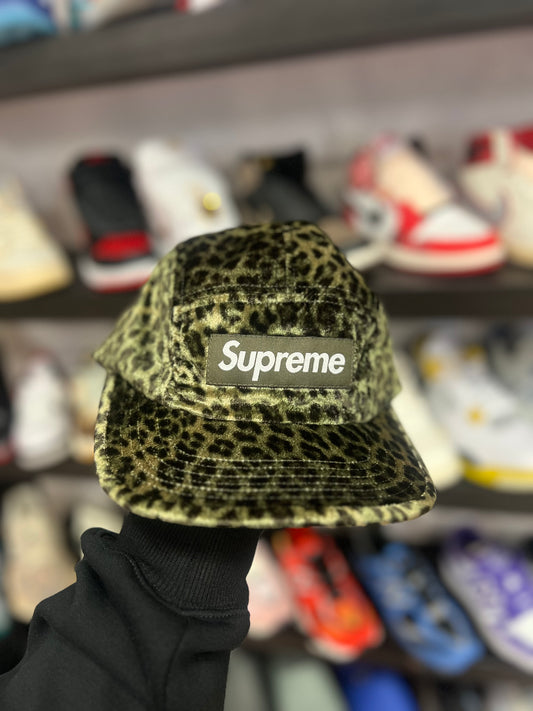 Supreme Leopard Velvet Camp Cap Olive