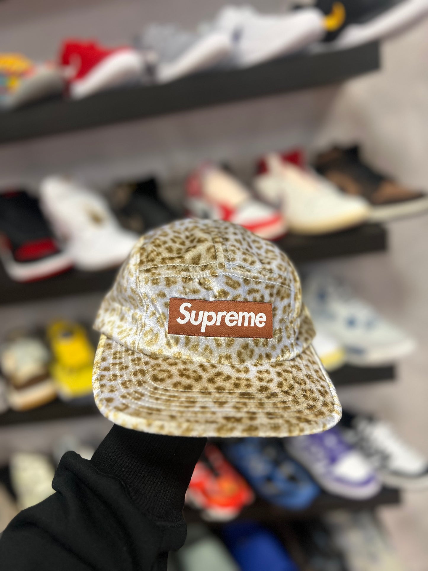 Supreme Leopard Velvet Camp cap