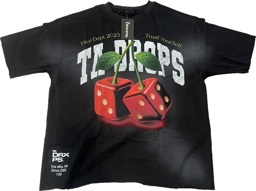 Black TA DROPS cherry-dice tee